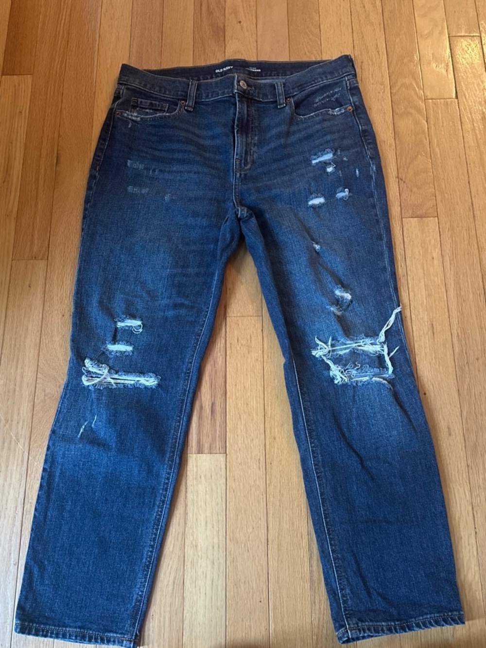 Old Navy Dark Blue Distressed Straight-Leg Jeans